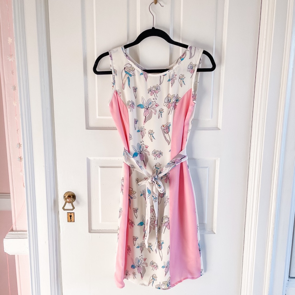 OLIVIA RUBIN Pink and White Floral Midi Dress